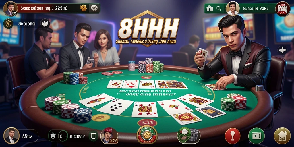 Tampilan layar permainan poker yang seru dan interaktif di 8HHH.