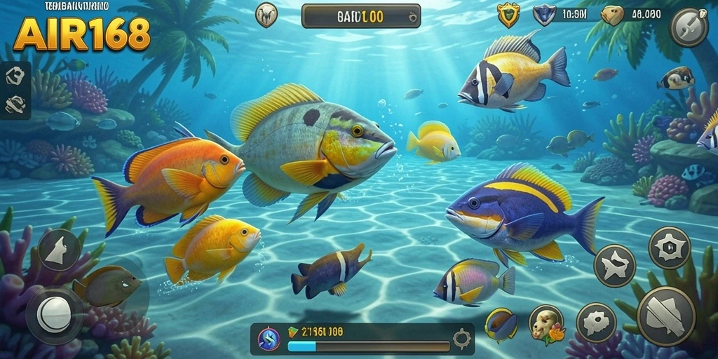 Screenshot utama AIR168 menampilkan aksi menembak ikan yang seru.