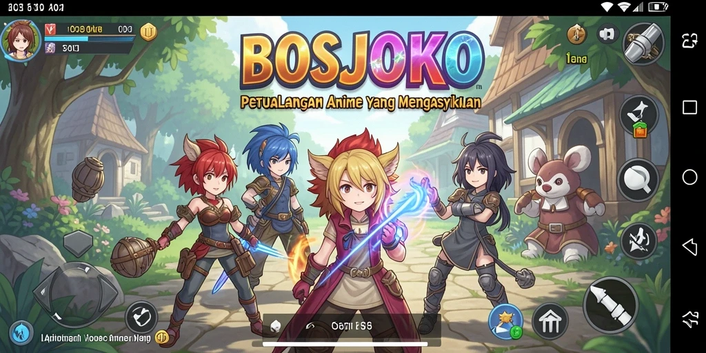 Tampilan gameplay seru dari BOSJOKO dengan karakter anime.