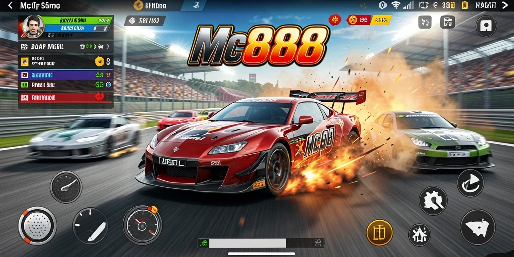 Tangkapan layar dari MC888 menampilkan gameplay balap mobil yang seru.