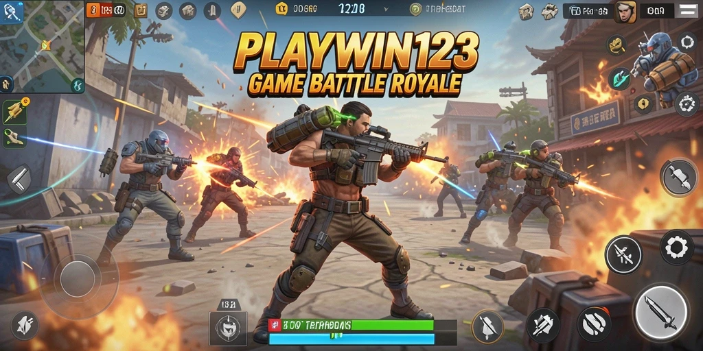 Gameplay seru di <strong>PLAYWIN123</strong> dengan pertempuran Battle Royale yang intens.